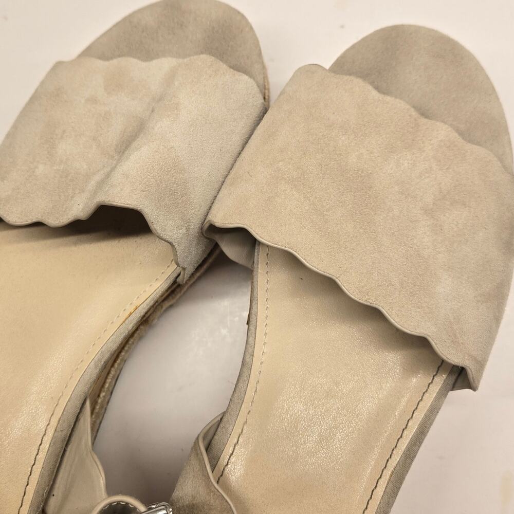 Marc Fisher Faithful Beige Suede Flatform Sandal 9.5 Espadrille Scalloped Boho - Picture 5 of 10